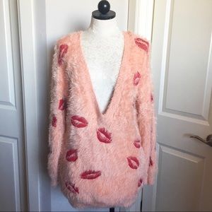 Embroidered Eyelash Deep-V Sweater